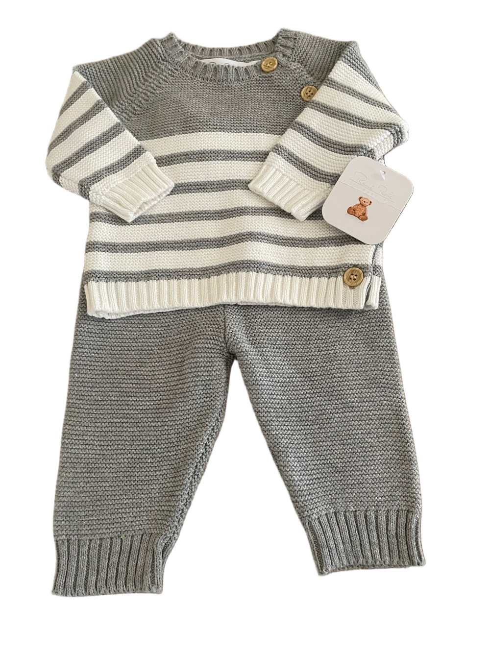 Rene Rofe Gray and White Knit Baby Matching Set 0-3 Mo. NWT